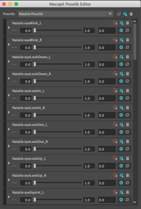 MocapX PoseLib Editor in Maya
